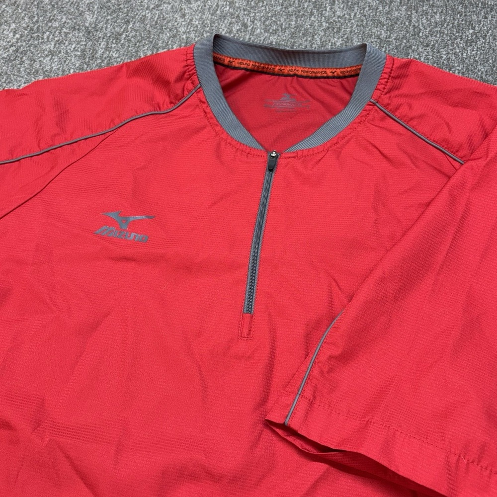 Mizuno Batting‎ Cage Jacket Men L Baseball 1/4 Zip Pullover Practice Dug Out Red